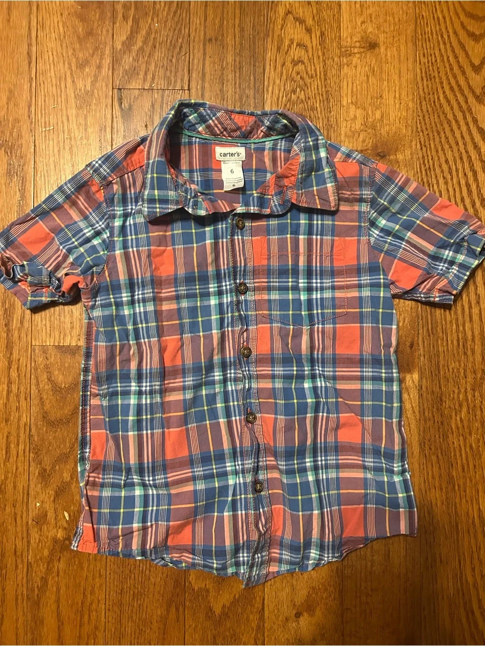 Carter's Blue and Orange Plaid Short-Sleeve Button-Front Shirt